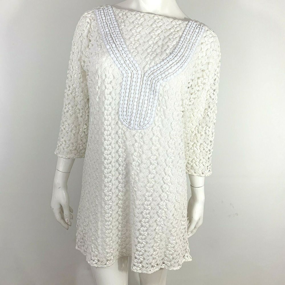 T-Bags Lace Beaded Tunic Dress 3/4 Sleeve